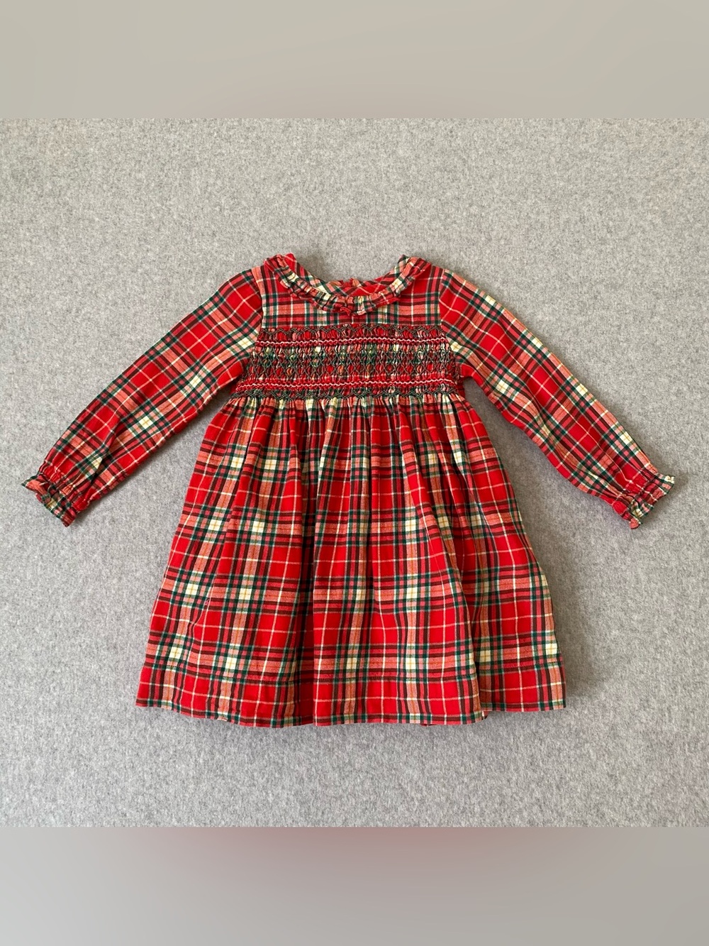 Mini Boden Festive Dress Smocked Holiday Red Plaid Long Sleeve 2-3 YO